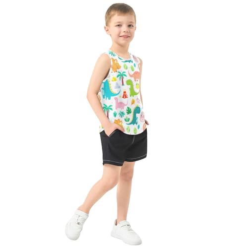 J JOYSAY Cartoon Dinosaur Palm White Boys Tank Top Sleeveless Muscle Shirts Quick Dry Kids T-Shirts 3-15T4