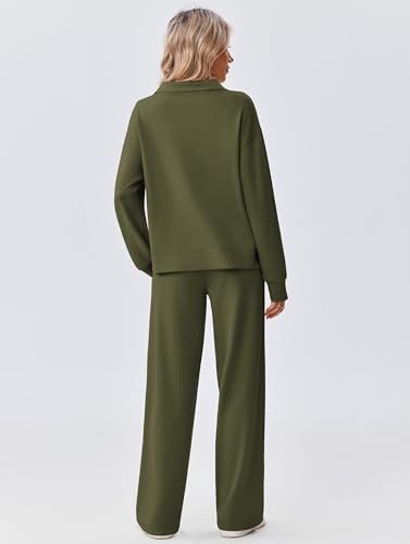 Image of PINSPARK 2 Piece Sets for Women 1 /2 Zip Sweatsuit Loose Fit Sweatshirt Straight Leg Pants 2026 Matching Outfit Fall Tracksuit