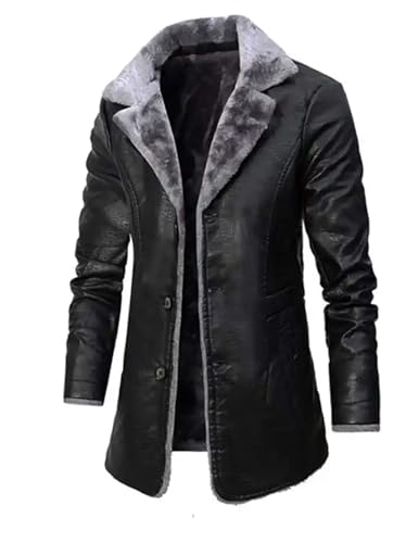 Image of Worlem Long Sheepskin Coats Mens - Real Leather Warm Faux Shearling Duffle Coats for Extreme and Harsh Winters