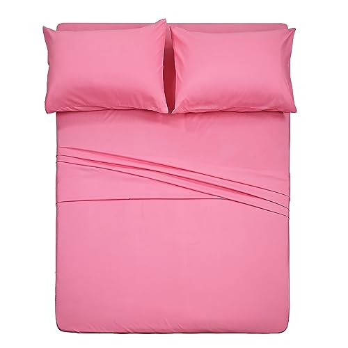 Image of Best Season 4 Piece Bed Sheet Set (Twin XL Size, Peach Pink Color) 1 Flat Sheet,1 Fitted Sheet and 2 Pillow Cases,Brushed Microfiber Sheets Set,Deep Pockets,Extra Soft & Fade Resistant