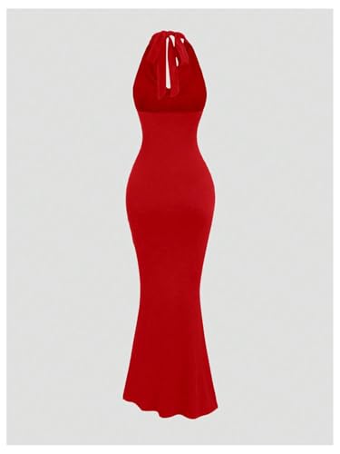 Image of GORGLITTER Women's Halter Formal Cocktail Beach Wedding Guest Maxi Dresses | Cinched Waisted Dress, Cowl Neck Dress, Birthday Club Dresses, Date Night Going Out Dress for Women