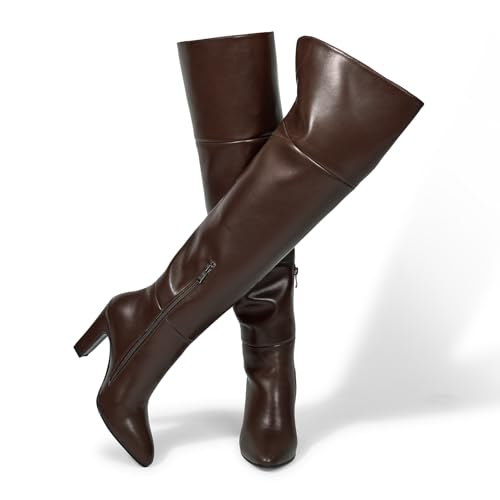 Image of wetkiss Thigh High Boots for Women, Over the Knee Boots with Chunky Heel, Side Zipper, Wide Calf Design, Stylish and Comfy