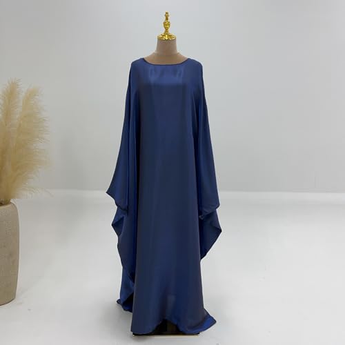 Image of Women Abaya Dress Ramadan Eid Summer Satin Islam Muslim Batwing Sleeve Maxi Dress Kaftan Robe Ramadan Clothes