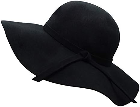 Bienvenu Women's Wide Brim Wool Ribbon Band Floppy Hat