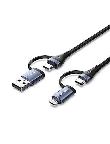 VENTION USB C Ladekabel 152 cm, 4 in 1 Multi Kabel Mit USB A/C Auf C/Micro USB, PD 100 W für Kindle PS4 Tablet Android Handys