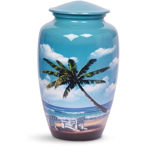 HLC URNS – Beach Blue Cremation Urn for Human Ashes - Adult Funeral Urn Handcrafted - Affordable Urn for Ashes (Adult (200 lbs) – 10.5 x 6 “, Cremation Urn)