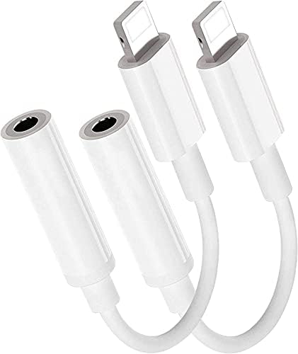 esbeecables 2 Pack for iPhone 3.5mm Headphones Adapter, Apple MFi Certified Lightning to 3.5mm Earphones/Headphones Jack Aux Audio Adapter Dongle for iPhone 14/13/12/11/XS/XR/X/8/7/SE, Support All iOS