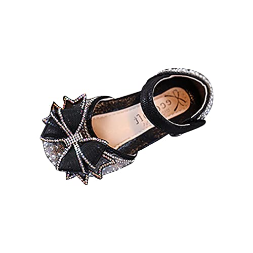 Baby Girl Kid Sandals Summer Shoes Bowknot Pearl Rhinestones Shoes Princess Dance Performance Shoes (Black, 36 Big Kids)