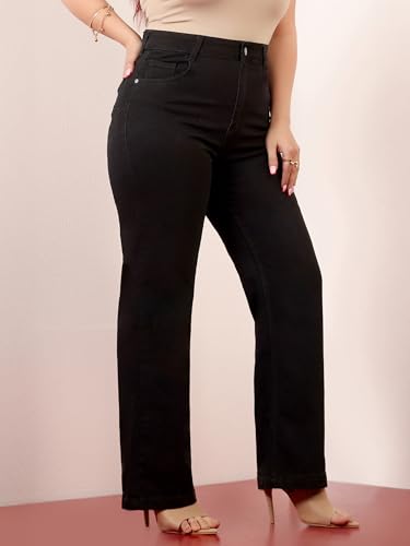 Image of Miss Chase A+ Women's Wide-Leg High-Rise Regular-Length Stretchable Cargo Denim Jeans
