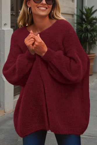 dowerme Women Open Front Cardigans Trendy Fall Long Sleeve Drop Shoulder Soft Knit Slouchy Sweater Winter Clothing 2026(Burgundy,Large) — view 6