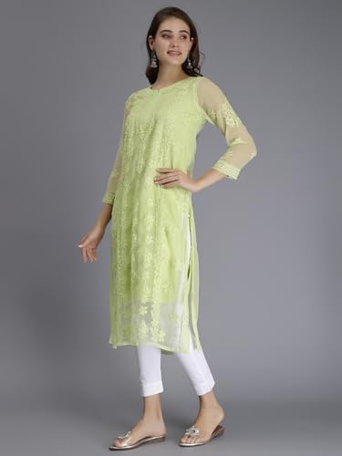 Image of Seva Chikan Hand Embroidered Lucknowi Chikankari Georgette Kurta with Inner Slip for Women SCL4431