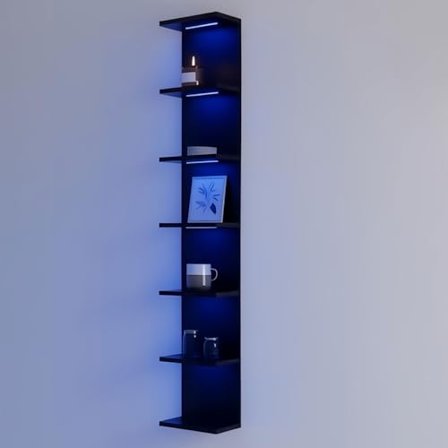 VIWODS 7-Tier Wall Shelf with 10 RGB Lighting Modes, Multifunctional Wall Mounted Vertical Display Floating Shelf for Bedroom Living Room Vanity, Black