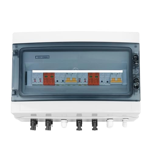 TSIOHKBS Solar photovoltaic PV Combiner Box with Lightning Protection 4 Input 2 Out DC 600V Fuse MCB SPD Box IP65 18ways (600V 40A MCB)