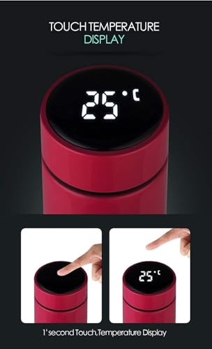 Image of Smart Temperature Water Bottle 500ml | LED Display Touch Lid | Vacuum Insulated Stainless Steel Flask | Keeps Drinks Hot & Cold | Travel, Gym, Office Use (Red)