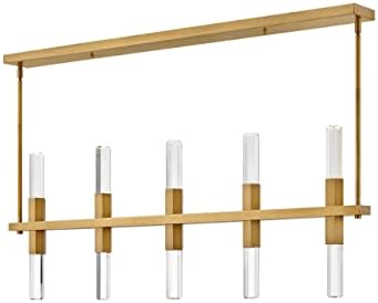 Fredrick Ramond Cecily Large Linear Pendant - Clear Faceted Crystal Rods, Integrated LED, (2) 6-in and (4) 12-in Down Rods - Heritage Brass Finish