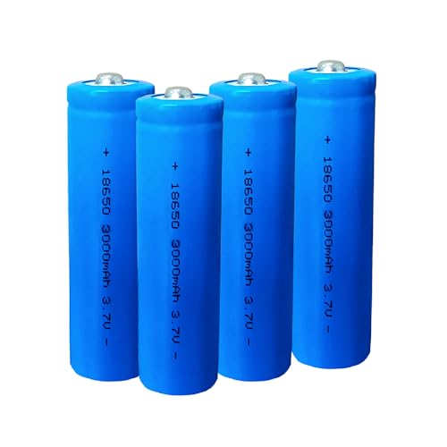 Renyqatt 4 Pack I8650 3.7V 11.1wh Batteries 3000mAh Button Top Rechargeable Battery, for LED Flashlight, Headlamps, Doorbells, RC Cars, Solar Lights, Remote Controls, Mini Fans