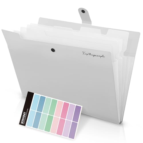KONVINIT Fächermappe a4 4 Fächer Dokumentenmappe Erweiterbar Mappen Ordnersystem Document Folder mit Verschlußknopf für Büro Hause Schule,grau
