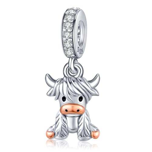 Highland Cow/Dachshund/Heart/Giraffe Charm for Bracelet 925 Sterling Silver Pendant Cow Charm Bead Cute Animal Jewelry Make for Bracelet Necklace Christmas Gifts Valentine's Day for Women