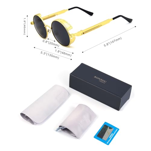 Image of RONSOU Steampunk Style Round Vintage Polarized Sunglasses Retro Eyewear UV400 Protection Matel Frame