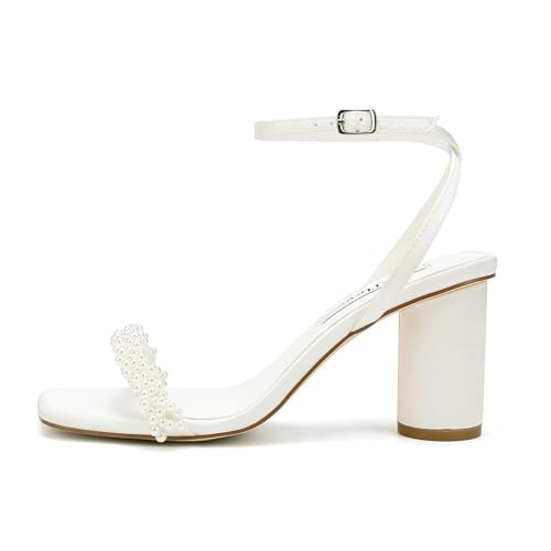 Block Heel Wedding Sandals Pearl Heels Wedding Shoes for Bride Open Square Toe Bridal Shoes3