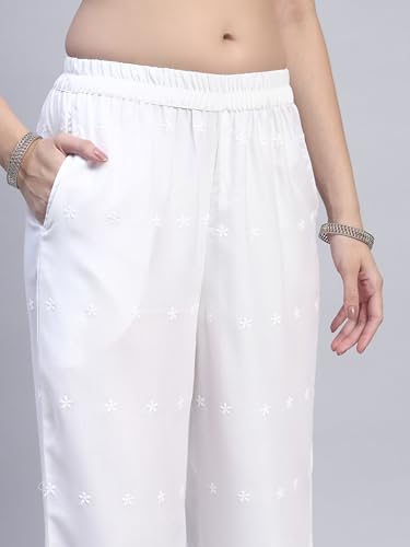 Image of SHOPPING QUEEN Women's Cotton Embroidered Chikankari Palazzo
