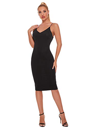 SheIn Vestido feminino sem mangas com decote em V, alças finas, colado ao corpo, leopardo, vestido m