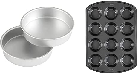 Wilton Aluminum 8-Inch Round Cake Pan Set, 2-Piece & Perfect Results Premium Non-Stick Bakeware Muffin Pan & Cupcake Pan, 12-Cup, Steel