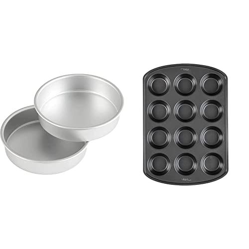Wilton Aluminum 8-Inch Round Cake Pan Set, 2-Piece & Perfect Results Premium Non-Stick Bakeware Muffin Pan & Cupcake Pan, 12-Cup, Steel #TOP18