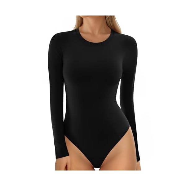 MANGOPOP Women’s Crew Neck Short Sleeve Bodysuit Long Sleeve Body Suit T Shirts Basic Slim Fitted Tops