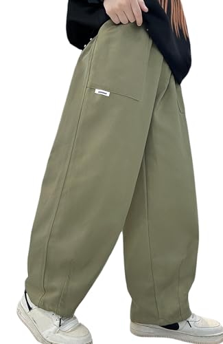 Happy Cherry Pantalones para niños y niños, pantalones cargo con cintura elástica, ropa de calle para primavera, verano y otoño, 120-170 cm, verde, 160