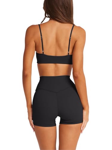 LASLULU Womens Adjustable Spaghetti Straps Sports Bra Square Neck Wireless Padded Workout Yoga Crop Tops3