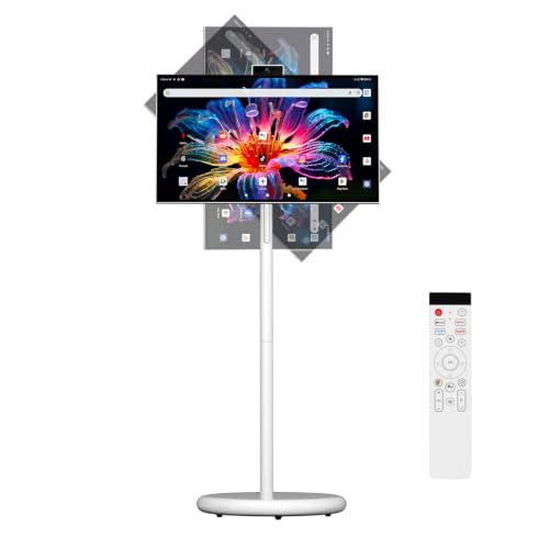 Image of VLH 27 Inch Smart Portable TV, FHD Touch Screen Rolling Monitor on Wheels, Android 15, 6GB +128GB, Wireless Tablet Display, EDLA-Certified, 4K Hidden Camera, 27000mAh Battery, Voice Remote Control