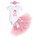 FYMNSI Baby Kleinkinder Mädchen 2. Geburtstag Outfit 2 Jahre Alte Party Kleidung Baumwolle Kurzarm Strampler Bodysuit Prinzessin Tütü Tüll Rock Stirnband 3tlg Bekleidungsset Fotoshooting Rosa 2 Jahre