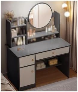 Dressing table,Vanity Table Set Bedroom Makeup Desk Vanity Table Wooden Modern Bedroom Dresser Vanity Table With Led Lights Vanity Table With Mirror 4 Drawers White Dressing Table(Gray,ORDIN