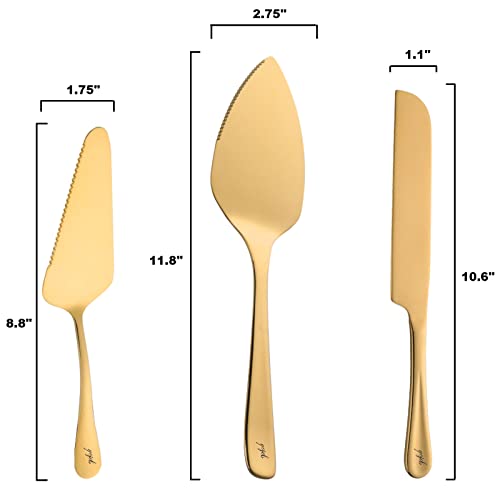 Yojob Wedding Cake Knife And Server Set, Simple Style Cake Cutting Set, Pastry Pie Server For Wedding, Birthday, Parties, Events (Gold) #TOP4
