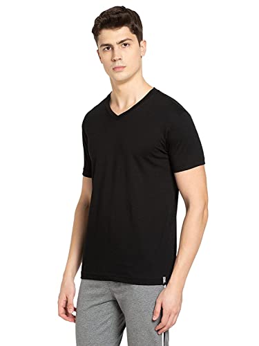 Image of Jockey V-Neck Regular Fit 2726 Black Men Half Sleeve T-Shirt (Medium)
