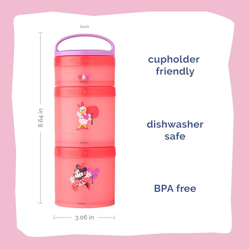 Image of Whiskware Disney Stackable Snack Containers for Kids and Toddlers, 3 Stackable Snack Cups for School and Travel, Minnie and Daisy