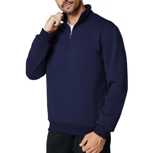 Men's Quarter Zip Up Pullover Long Sleeve Mock Neck Sweatshirt Casual Slim Fit Fleece Sweaters