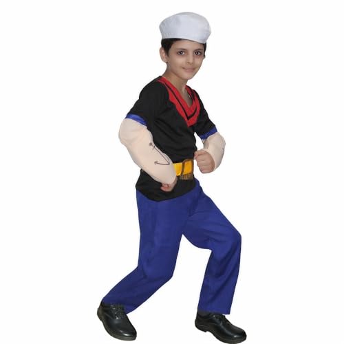 Image of Kaku Fancy Dresses Polyester Sailor Man Cartoon Costume -Blue & White, 5-6 Years, For Boys