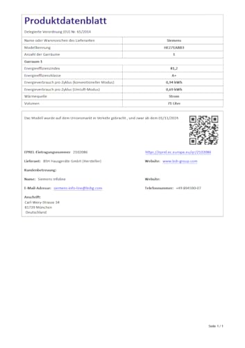 Siemens HE271ABB3 Pyrolyse Einbauherd Deep black inox