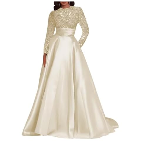 yinyyinhs Plus Size Champagne Prom Dress Sequin Satin Evening Wedding Guest Dress with Sleeve Glitter A-Line Formal Ball Gowns with Pockets for Women US20 Cover
