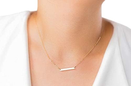 HotMixCold Tiny Skinny Name Bar Necklace, Personalized Small Nameplate Necklace, Minimal Delicate Layering Jewelry in 14K Gold fill, 925 Sterling Silver, 14K Rose Gold filled - Image 2