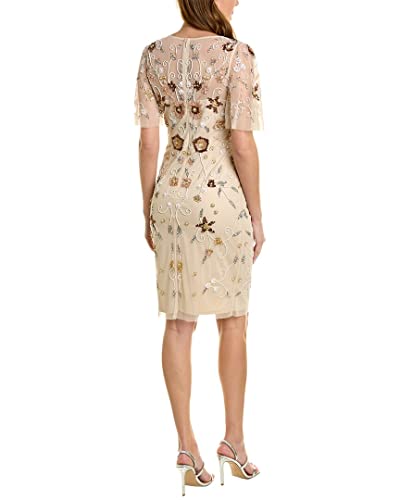 Image of Adrianna Papell Women's Floral Beaded Flutter Sleeve Cocktail Dress