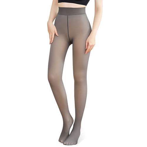 [susurrus] 透け感 タイツ レディース 裏起毛 ストッキング 防寒タイツ 着圧 冬 厚手 暖かい 素肌感 レギンス 美脚 美尻 黒 肌色 グレー ベージュ 一体型 フリーサイズ 寒さ対策（灰色透け感 220g「0℃~15℃に適用」）