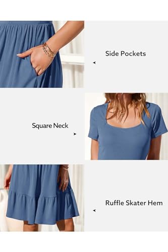 Image of Newshows Women's 2026 Summer Casual Square Neck Ruffle A Line Beach Vacation Sundress Work Business Dress with Pockets