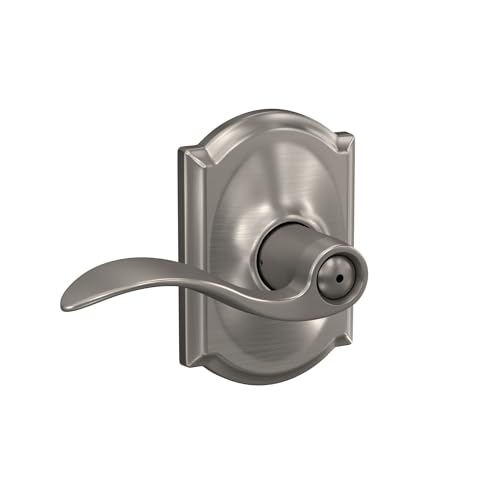 Image of Schlage F40 ACC 619 CAM Accent Door Lever with Camelot Trim, Bed & Bath Privacy Lock, Satin Nickel