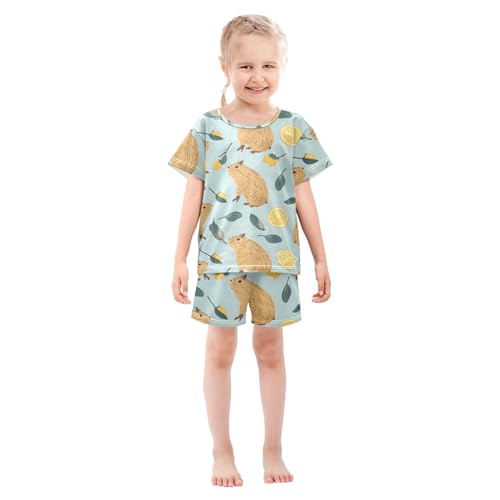 ALAZA Cute Capybara Lemon Fruit Pajamas Short Sleeve 2 Piece Sleepwear Top and Bottom Pajama Set Unisex3