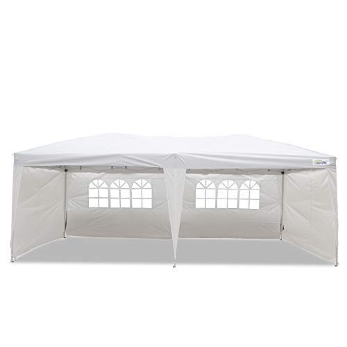 Goutime 10x20 Feet Ez Pop Up Canopy Instant Tent Shelter with 4Pcs 10Ft Removable Sidewalls and Wheeled Bag for Outdoor Commercial Party Events