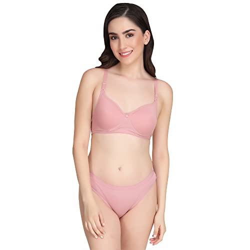 Image of Non Padded Bra Panty Set - Made of Pure Cotton Full Coverage Non Wired Seamless Pushup Soft Cup for T-Shirt Saree Dress Sports Garment for Daily Use Everyday