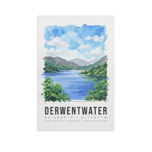 Poster Derwentwater mural vintage aquarelle de voyage pour décoration maison et bureau
